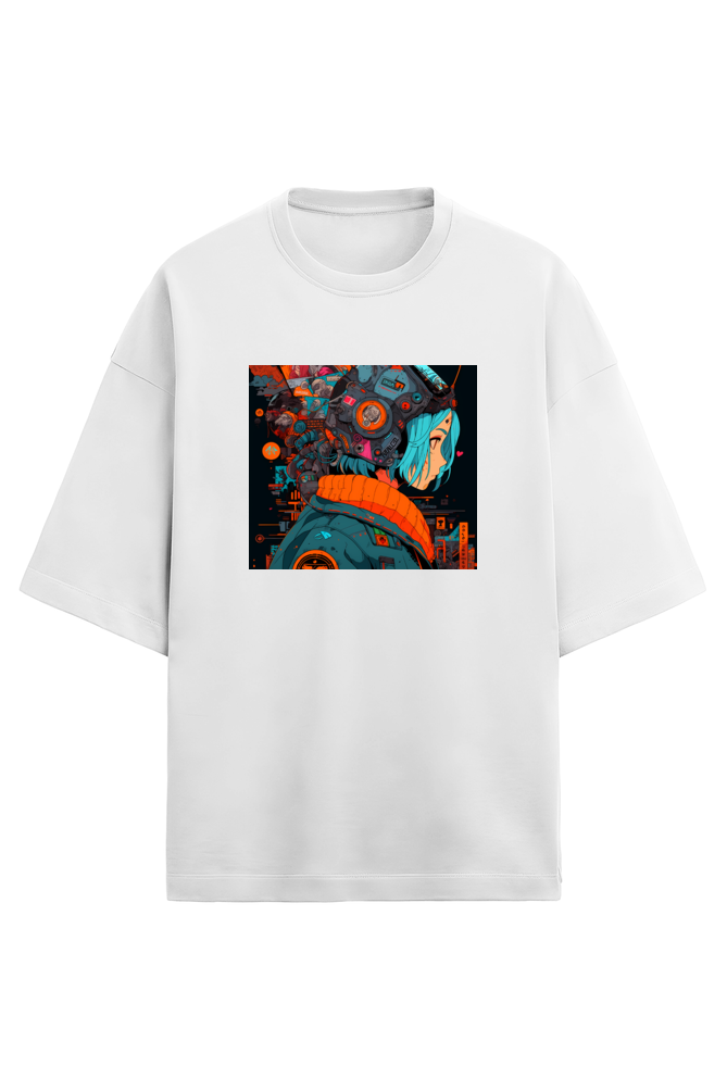 Terry Oversized Cyberpunk T-Shirt(teal&coral)