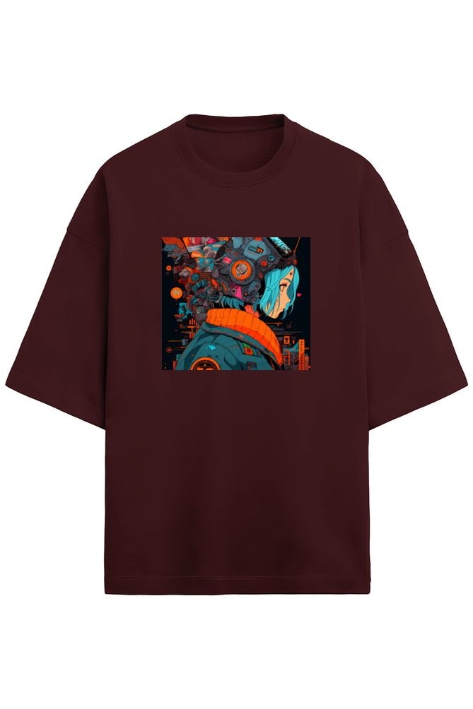 Terry Oversized Cyberpunk T-Shirt(teal&coral)