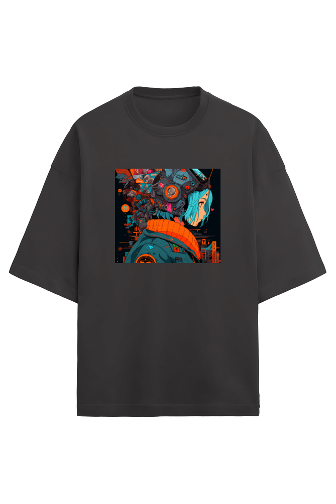 Terry Oversized Cyberpunk T-Shirt(teal&coral)