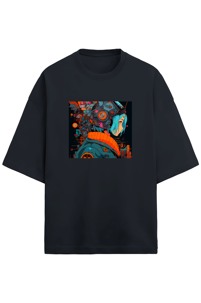 Terry Oversized Cyberpunk T-Shirt(teal&coral)