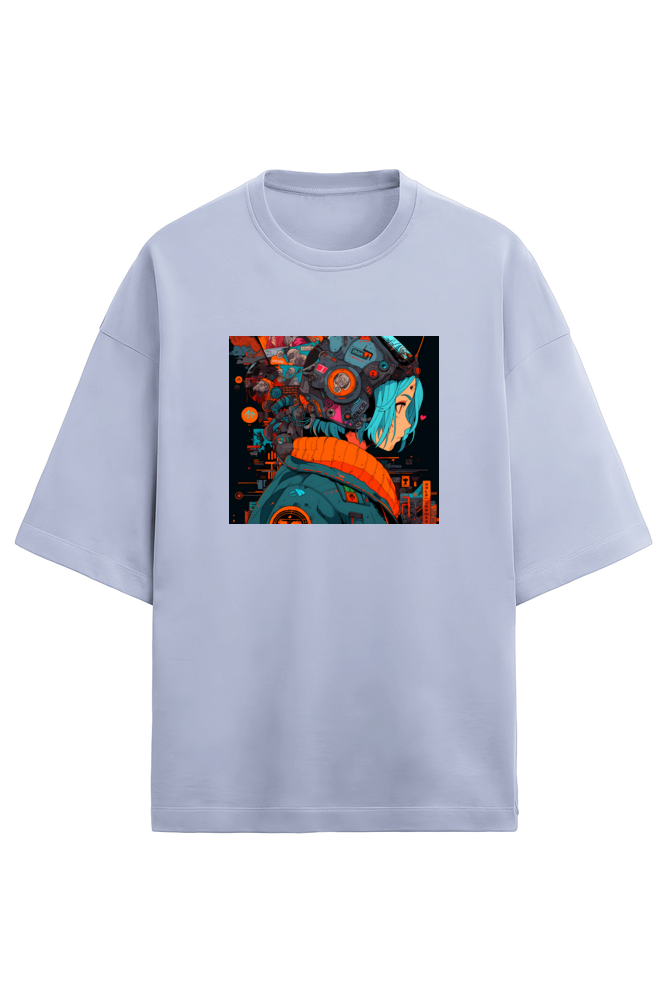 Terry Oversized Cyberpunk T-Shirt(teal&coral)