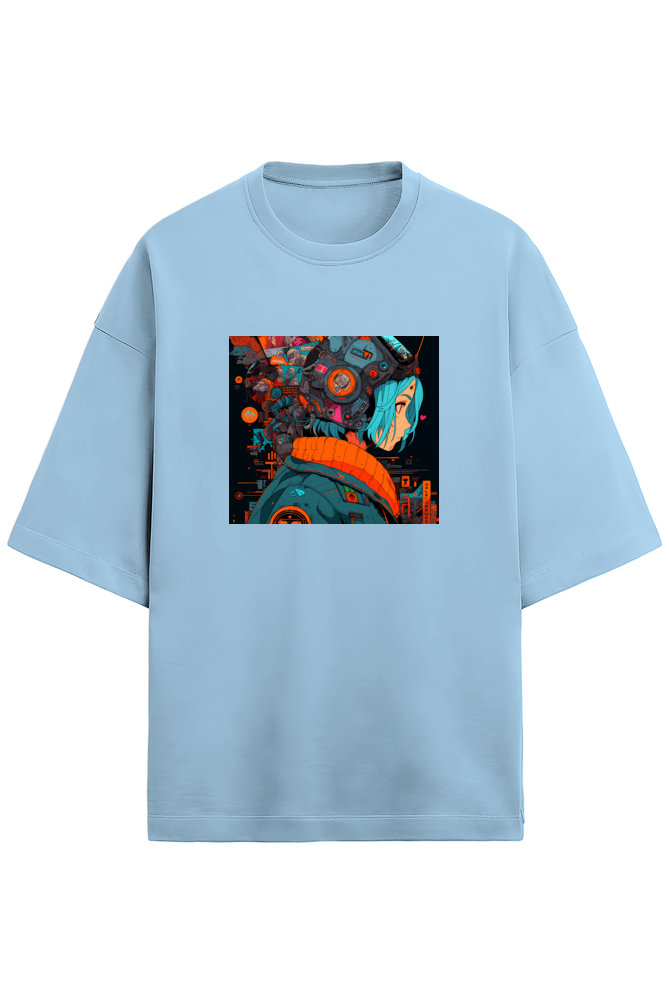 Terry Oversized Cyberpunk T-Shirt(teal&coral)