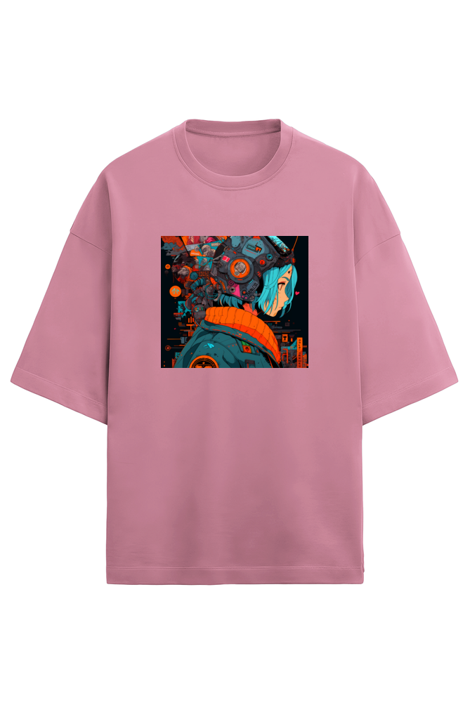 Terry Oversized Cyberpunk T-Shirt(teal&coral)