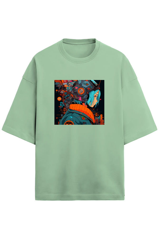 Terry Oversized Cyberpunk T-Shirt(teal&coral)